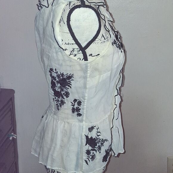 Anthropologie LITHE Cream Sleeveless Ruffled Peplum Blouse - Picture 7 of 9